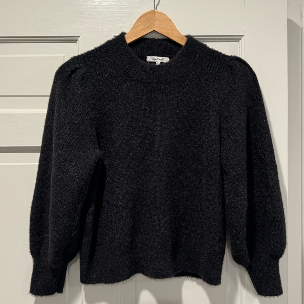 Madewell Sweater Black Eaton Puff Sleeve Pullover Knit Mock Neck Size M